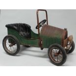 Child's pedal car - A 1930s style open top steerable car with green livery, height 54cm, length