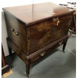 Georgian mahogany blanket chest on stand - The hinged cabinet on a base having one long drawer,