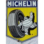 Rare Vitreous Enamel Advertising Sign - A pictorial ' Michelin ' showing Bidendum (Michelin Tyre Man