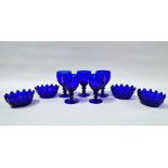 Bristol Blue - A set of four faceted and castellated oval salts, height 4.8cm, length 9.7cm,