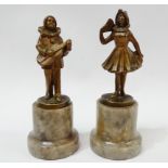 Art Deco Bronzes - A pair of figures 'Perriot' and 'Columbine', both on grey turned socles and