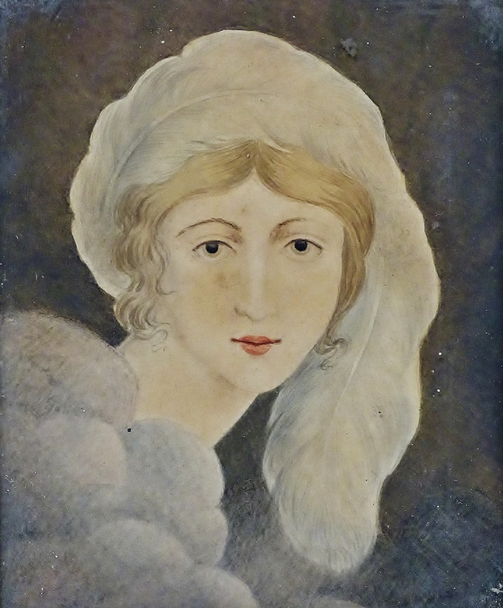19th Century Miniature - A gilt framed watercolour on paper, a woman's head with a feather - Image 2 of 3