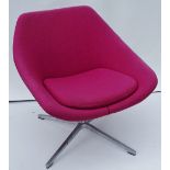 Mid Century Furniture - An Allermuir cerise pink upholstered swivel chair on four spoked chromed
