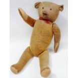 Teddy Bear - An old mohair covered teddy bear with stitched middle, long jointed arms, stitched