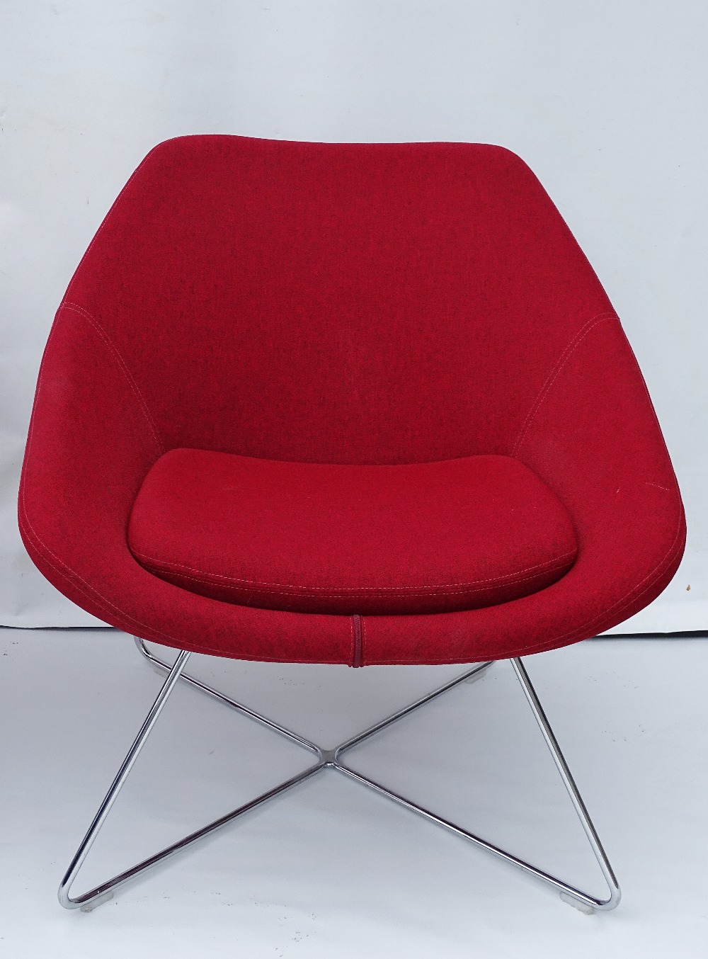 Mid Century Furniture - An Allermuir red upholstered chair model A642 with chromed frame.