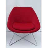 Mid Century Furniture - An Allermuir red upholstered chair model A642 with chromed frame.