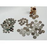 Coins - Thirty one George VI and ER II half crowns, a quantity of foreign coinage including white