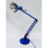 Anglepoise - A model 90 blue anglepoise lamp with round base, height 88.5cm.