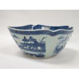 18th/19th Century Chinese Bowl - A four angled bowl with painted decoration of Chinese life