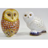 Royal Crown Derby - Two paperweights, Snowy Owl, height 10cm and Tawny Owl, height 11cm.