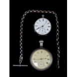 Silver Cased Pocket Watch Etc. - A silver cased chain fusee pocket watch with white enamel dial