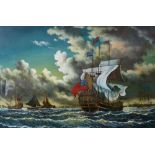 WEBB Marine School 18th century shipping Oil on canvas Signed Framed Picture size 59.5 x 90cm