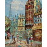 CAROLINE BURNETT (1877-1950) French School Paris Street Scene With Figures Oil on canvas Signed