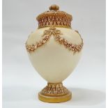 Royal Worcester - A potpurri of classical urn form with swag and bow decoration and puce mark for