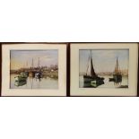 LESLIE G. ARNOLD (XX) Leigh-On-Sea A pair of hand tinted photographs of boats on the estuary