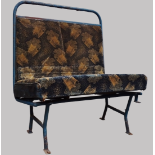 Vintage Industrial - A 1950s painted twin seat coach seat, height 90cm, width 77cm, depth 46cm.