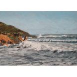 POLLY MAYMAN XX Cornish Talland Bay After the Storm Oil on canvas Signed Framed Picture size 25.5