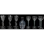 Wheel Cut Wine Glasses - A set of six tall trumpet bowl shaped glasses with wheel cut decoration