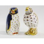 Royal Crown Derby - Two paperweights, Rockhopper Penguin, height 10.5cm and Song Thrush, height 10.