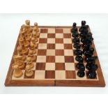 Chess - A full set of thirty two (16 & 16) turned wood, weighted chess pieces, white and stained