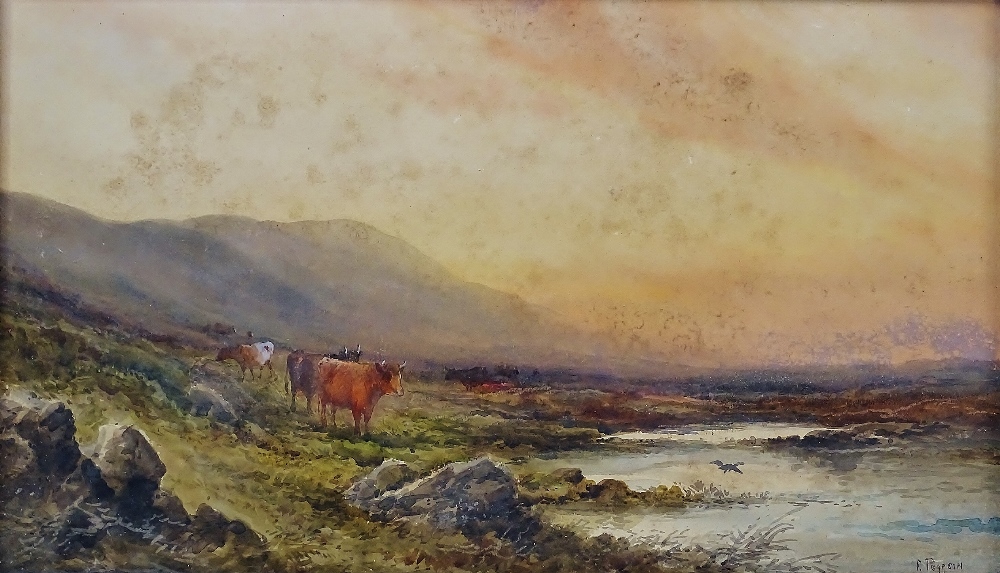 F. PEARSON Sunset On Dartmoor Watercolour Signed and labelled verso with Thomas Walker Newquay label