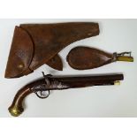 19th Century Percussion Pistol - 'Probin' a percussion walnut stock belt pistol with brass furniture