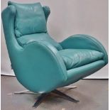 Mid Century Furniture - Fama, a dark teal leather Scandinavian design upholstered armchair on five