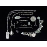 Silver Jewellery - A quantity of assorted silver items etc., to include a padlock charm bracelet