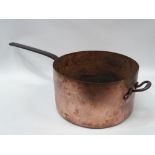 Copper Pan - A circa 1900 large copper pan with cast iron handle and bronze carrying handle,