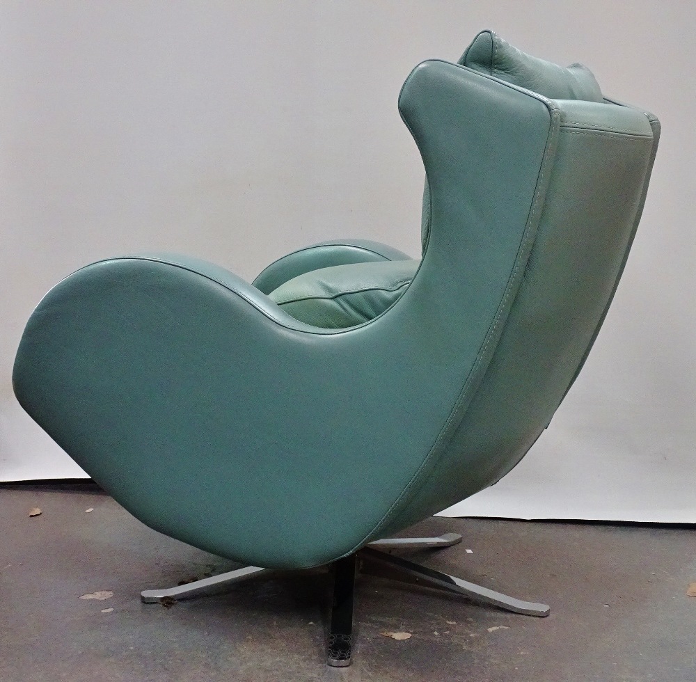 Mid Century Furniture - Fama, a light teal leather Scandinavian design upholstered armchair on - Image 4 of 4
