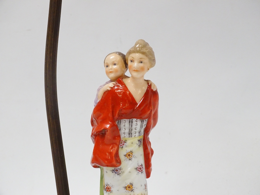 1920s Table Lamp - A Rococo gilt brass based electric lamp with a hand painted western woman dressed - Image 2 of 5
