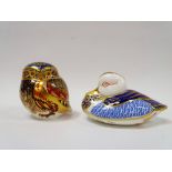 Royal Crown Derby - Two paperweights, to include a Signature Edition 'Little Owl' and 'Duck', each