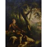 18th Century English Sporting School Young Shooter With His Gun Dogs Oil on canvas Indistinct