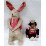 Vintage toys - To include a large wood straw filled mohair rabbit, height 90cm, a PG Tips