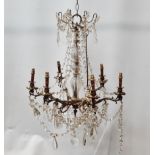 French Chandelier - An early 20th century six branch ceiling electrolier with glass droplet