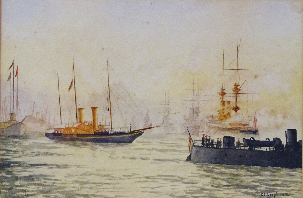 C.H. LEIGH (XIX-XX) Marine School Paddle Steamer Yacht Inspecting The Military Fleet Paddle