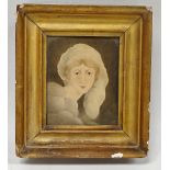 19th Century Miniature - A gilt framed watercolour on paper, a woman's head with a feather