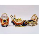 Royal Crown Derby - A collection of three paperweights, to include 'Reindeer', 'Santa and Sleigh'