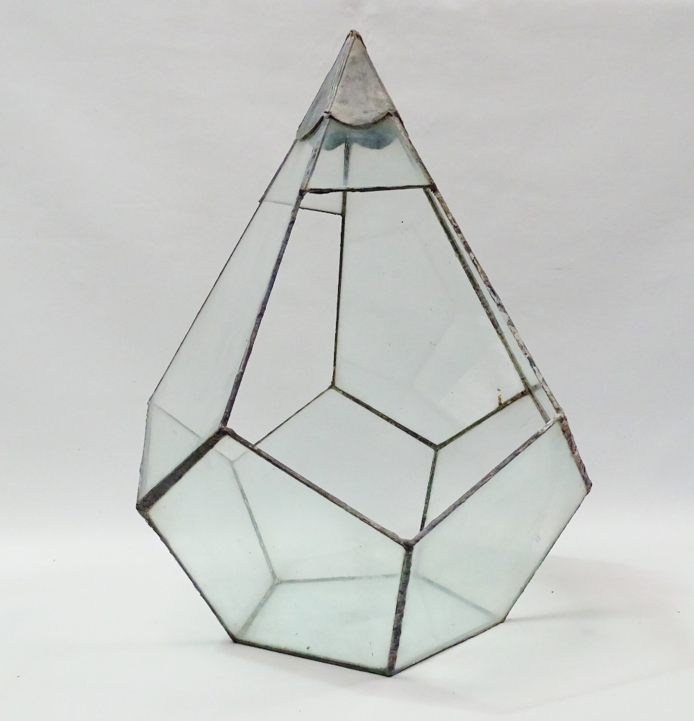 Terrarium - A pentagonal glass terrarium with leaded joints and pointed apex, height 56cm, width