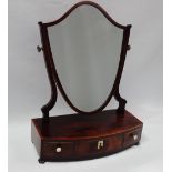 Georgian Dressing Mirror - A mahogany shield shaped mirror supported on a bow fronted satinwood