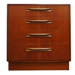 G-Plan Red - A chest of four long drawers with moulded handles and teak body, height 75.5cm, width