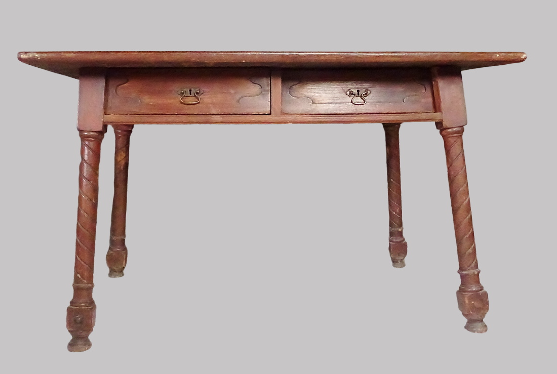 Arts and Crafts - In the manner of Wylie & Lochhead, an oak table with two short drawers to the