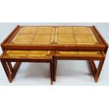 Mid Century Teak - A tile top low coffee table with a pair of orphan matching tile top occasional