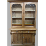Victorian Glazed Pine Dresser - A late Victorian, two door glaze fronted dresser opening to reveal