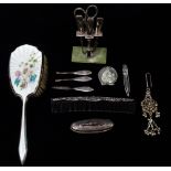 Assorted Silver - A quantity of silver items to include, a three piece silver mounted manicure set