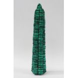 Native Tribal Zambian Malacite - A tapering turned seven sectional tower statue made of malachite,