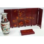 Oriental Table Screen etc. - A six fold screen painted with pheasants and bamboo, height 27cm,