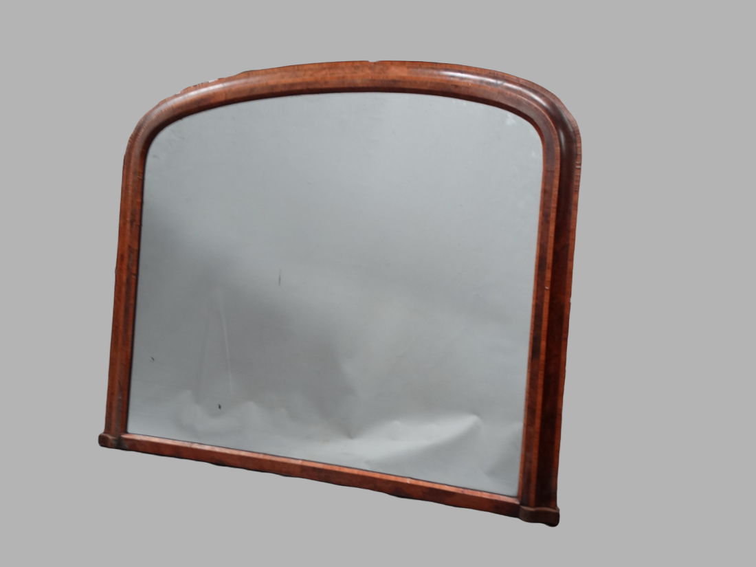 Overmantle Mirror - A Victorian burr walnut semi dome overmantle mirror with crossbanded decoration,