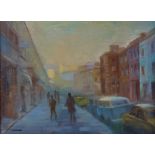 M.E. HOWMAN December Morning Park Street Bristol Oil on canvas Signed and titled verso Framed