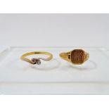 Gold Rings - An 18ct hallmarked gold crossover ring collet set two diamonds each of 0.06ct